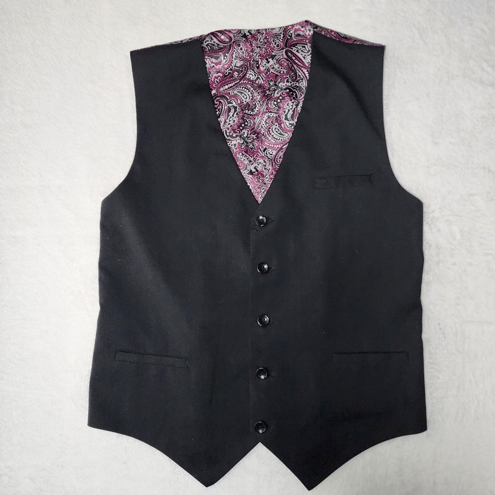 Paisley Vest Mens Small 37" Chest Black Purple Formal Tailored Waistcoat Wedding